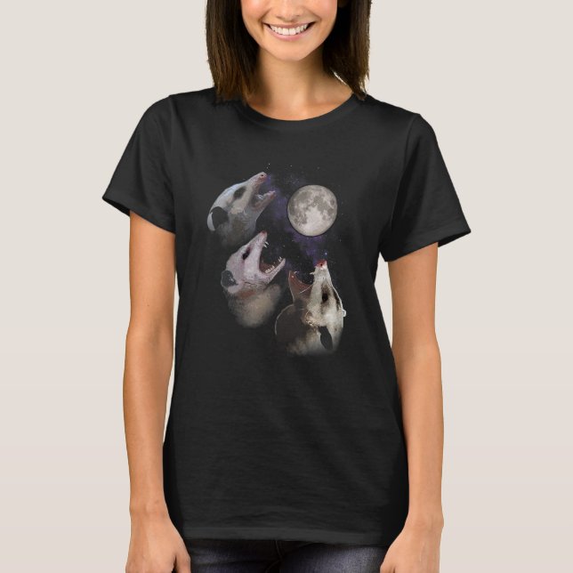Camiseta Engraçado Três Lua Opposum Com 3 Possum Howling & (Frente)