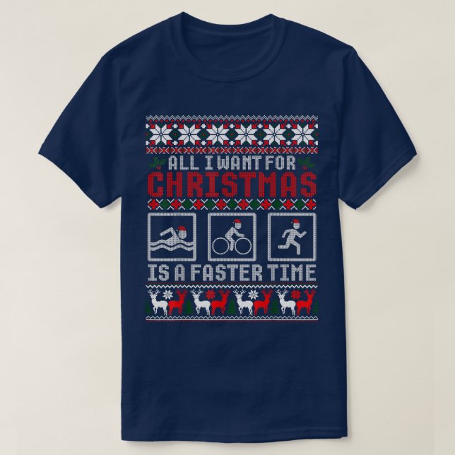 Camiseta Engraçado Triathlon Ugly Christmas Sweater para Tr (Frente do Design)