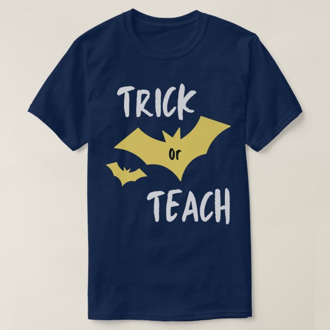 Camiseta Engraçado TRICK OU ENSINO Professor de Halloween S (Frente do Design)