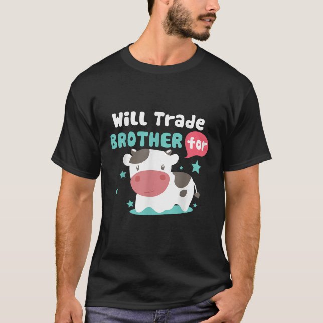 Camiseta Engraçado Trocará Irmão Por Presente De Vacas (Frente)