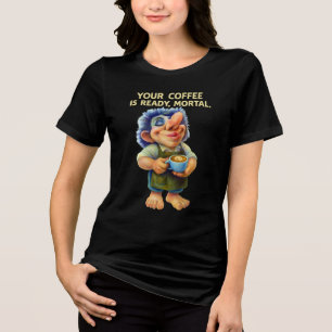 Camiseta Engraçado Troll Barista segurando copa de café com