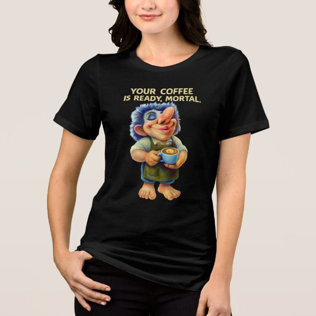 Camiseta Engraçado Troll Barista segurando copa de café com (Frente)