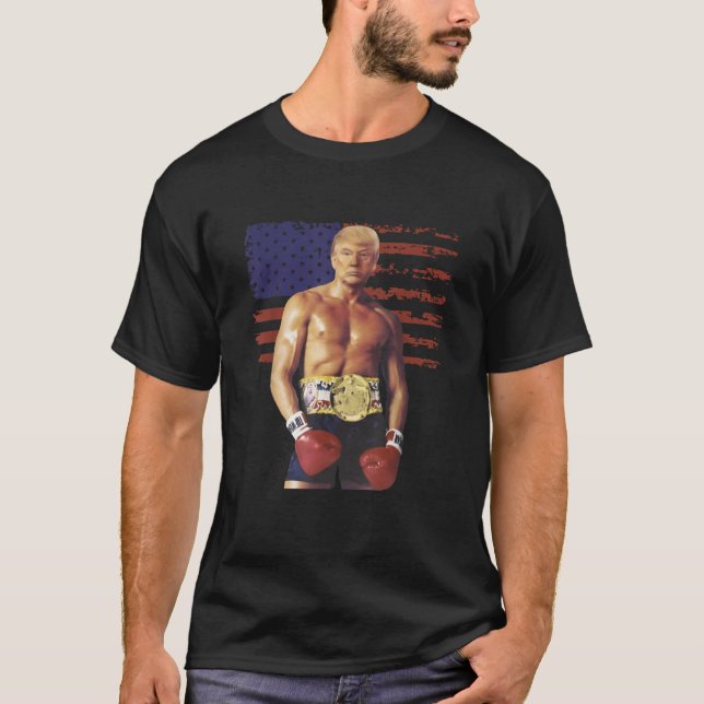 Camiseta Engraçado Trump Rocky Boxer Memória Boxer US Flag  (Frente)