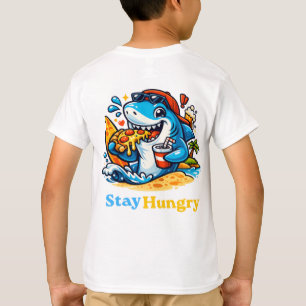 Camiseta Engraçado Tubarão Faminto Comendo Pizza Praia de V