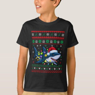 Camiseta Engraçado Tubarão Natal Frio Noel Hat Luz Natal