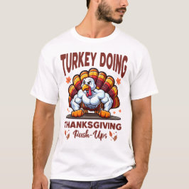 Camiseta Engraçado Turquia Empurra Ação de Graças