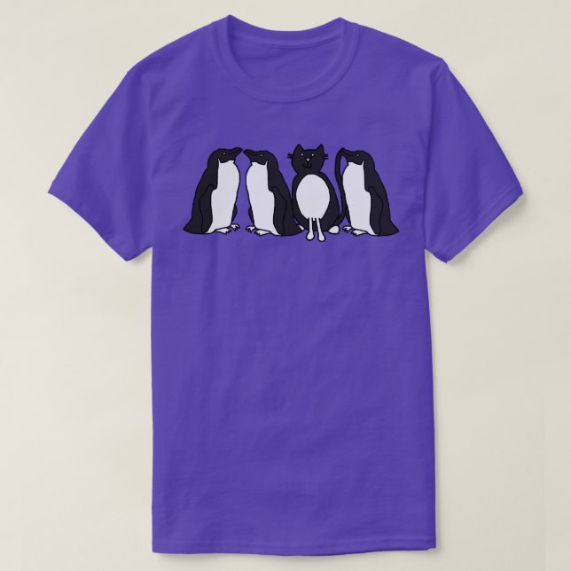 Camiseta Engraçado Tuxedo Cat e Pinguins (Frente do Design)