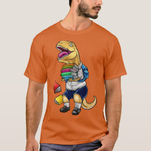 Camiseta Engraçado Tyrannosaurus Rex Na Escola De Livros
