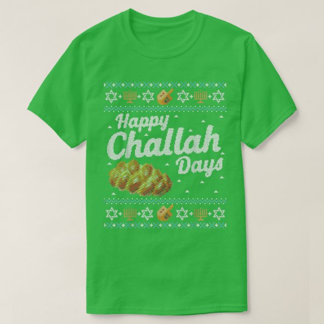 Camiseta Engraçado Ugly Hanukkah Sweater Feliz Dia de Chall (Frente do Design)