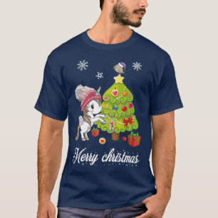 Camiseta Engraçado Unicórnio Pássaro Árvore de Natal Xmas K