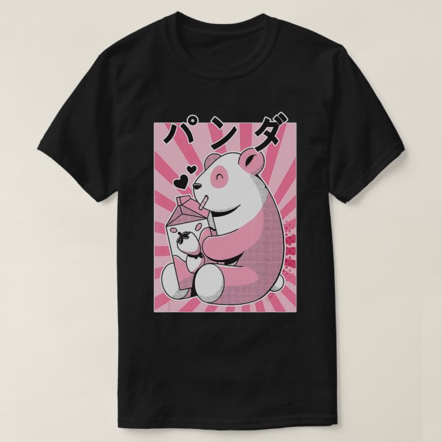 Camiseta Engraçado Urso Panda Retroativo dos anos 90 Japonê (Frente do Design)