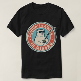 Camiseta Engraçado Urso Polar Pescando Alaska Vintage Relax