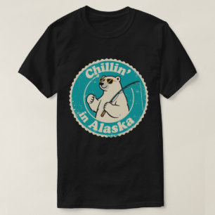 Camiseta Engraçado Urso Polar Pescando na Alaska Vintage