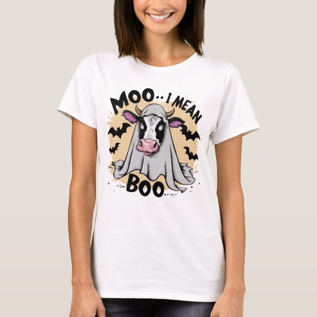 Camiseta Engraçado Vaca Fantasma Halloween Pun (Frente)