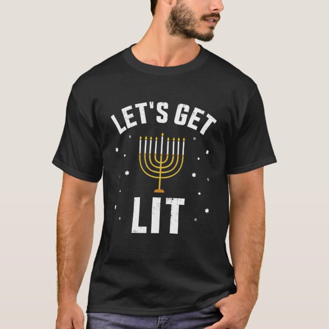 Camiseta Engraçado Vamos Com Menorah Para Hanukkah Judeu (Frente)