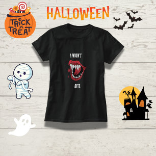 Camiseta Engraçado Vampiro da Família "Não Morderei"