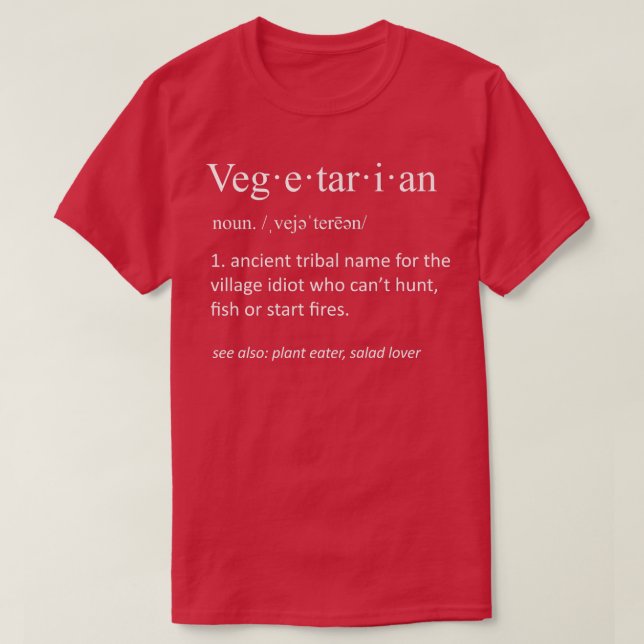 Camiseta Engraçado Vegetariano Definição Sarcástica Engraça (Frente do Design)