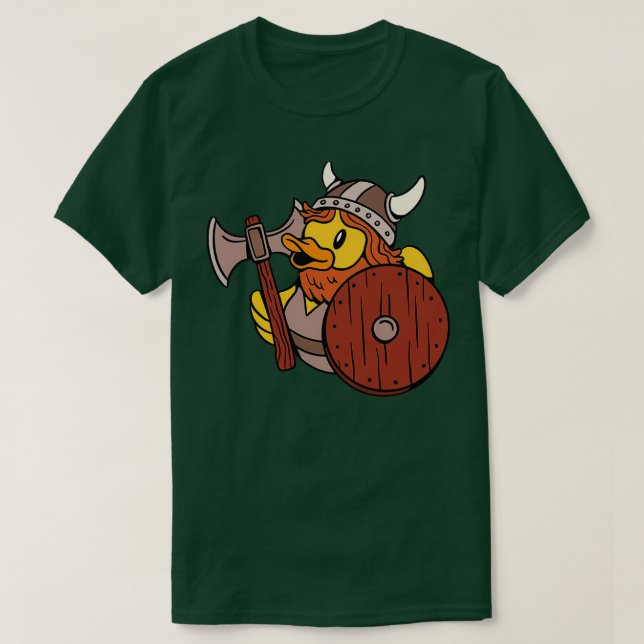 Camiseta Engraçado Viking Rubber Duck Ax Shield Helmet Bear (Frente do Design)
