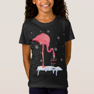 Camiseta Engraçado Vinho De Bebendo Flamingo No Natal Paj