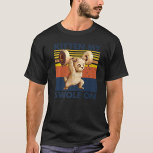 Camiseta Engraçado Vintage Gato Levantador de Peso Gatinho