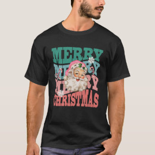 Camiseta Engraçado Vintage Rosa Papai Noel Feliz Natal Des