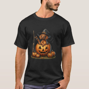 Camiseta Engraçado Vizsla Cachorro Bruxa Pumpkin Halloween