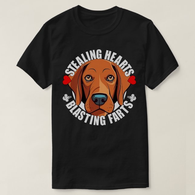 Camiseta Engraçado Vizsla Roubando Corações Explosivos Cu (Frente do Design)