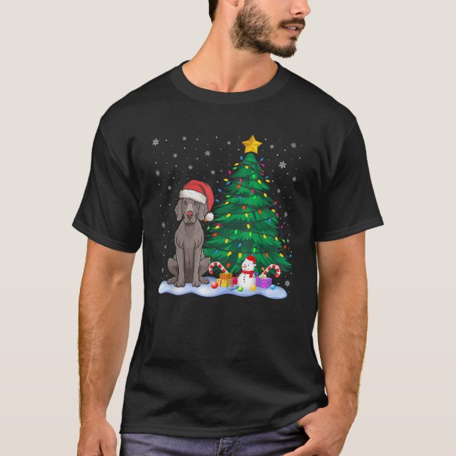 Camiseta Engraçado Weimaraner Cachorro Xmas A Árvore Luz Re (Frente)