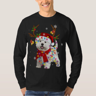 Camiseta Engraçado Westie Christmas Reindeer Luzes de Natal