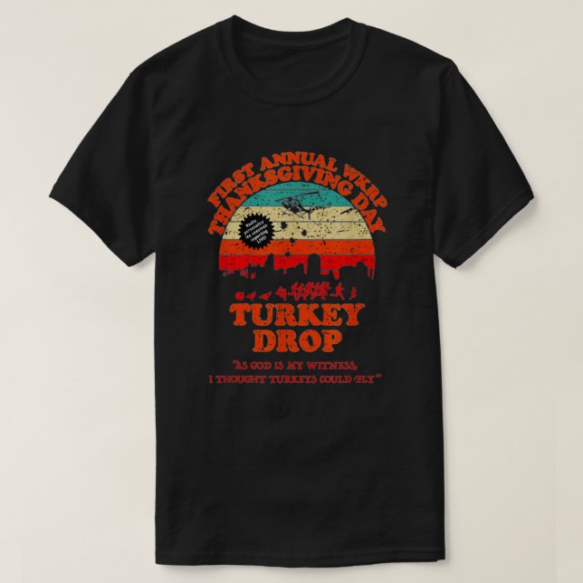 Camiseta Engraçado Wkrp Turquia Cai na Turquia Ação de Graç (Frente do Design)
