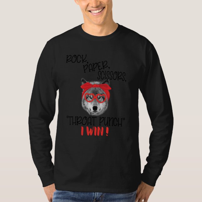 Camiseta Engraçado Wolf Rock Paper Tesoura Throat Punch I W (Frente)