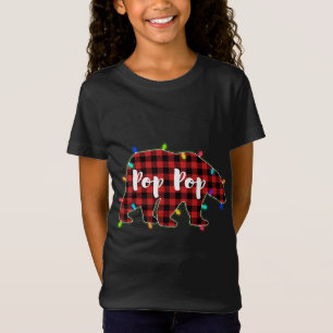 Camiseta Engraçado Xadrez Vermelha Luzes de Natal Pop Pop B