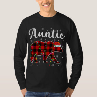 Camiseta Engraçado Xadrez Vermelha Luzes de Natal Tia Urso 