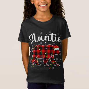 Camiseta Engraçado Xadrez Vermelha Luzes de Natal Tia Urso 