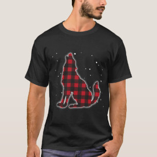 Camiseta Engraçado Xadrez Vermelha Wolf Howling Matching Bu