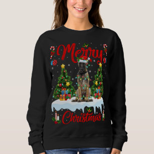 Camiseta Engraçado Xmas iluminando Santa Hat Cão Malinois B