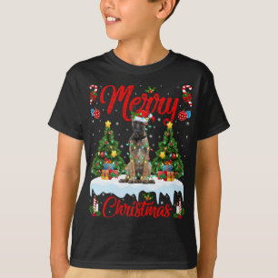 Camiseta Engraçado Xmas iluminando Santa Hat Cão Malinois B