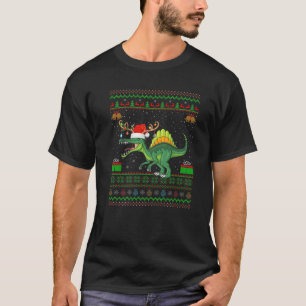 Camiseta Engraçado Xmas Iluminando Santa Hat Spinosauro Fei