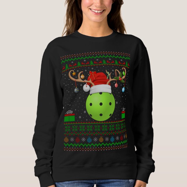 Camiseta Engraçado Xmas Iluminando Santa Hat Ugly Picklebal (Frente)