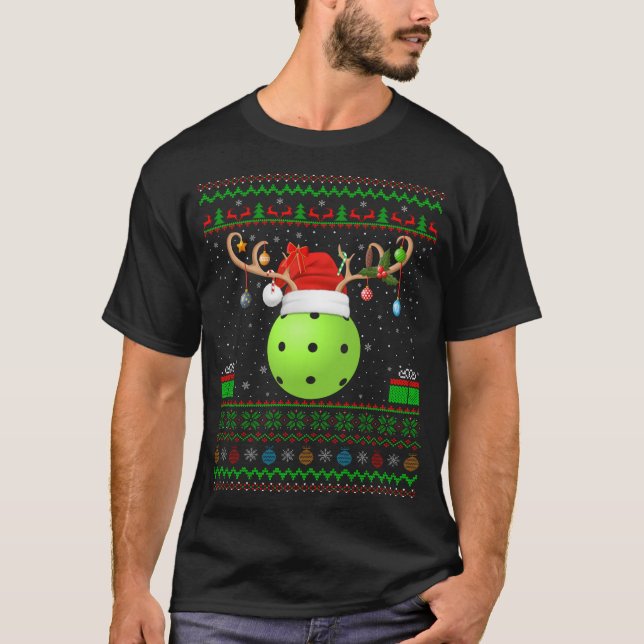 Camiseta Engraçado Xmas Iluminando Santa Hat Ugly Picklebal (Frente)