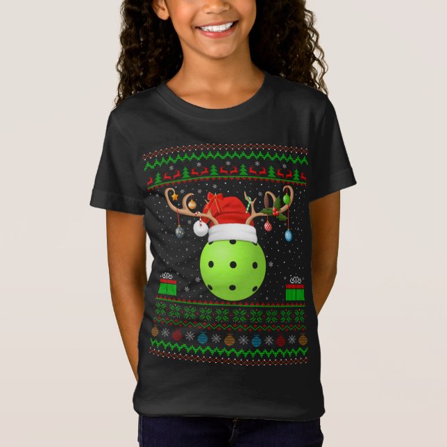 Camiseta Engraçado Xmas Iluminando Santa Hat Ugly Picklebal (Frente)
