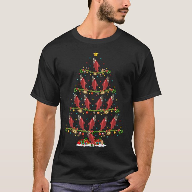 Camiseta Engraçado Xmas Lighting Papais noeis Red Salmon Fi (Frente)