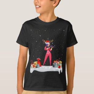 Camiseta Engraçado Xmas Lighting Reindeer Santa Hat Biathlo