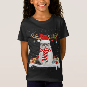 Camiseta Engraçado Xmas Lighting Reindeer Santa Hat Ragdoll