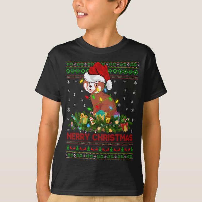 Camiseta Engraçado Xmas Lighting Tree Papais noeis Ugly Red (Frente)