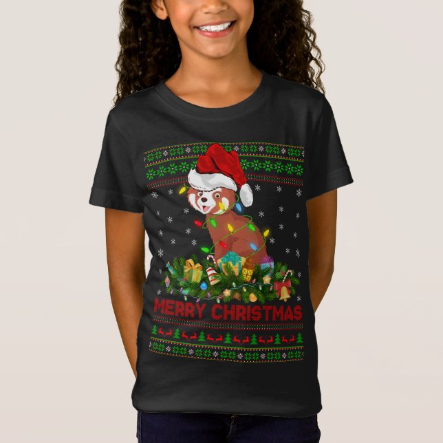 Camiseta Engraçado Xmas Lighting Tree Papais noeis Ugly Red (Frente)