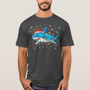 Camiseta Engraçado Xmas Luzes de Tubarão Papais noeis Homen
