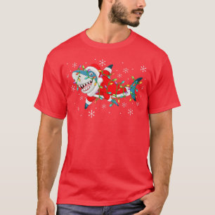 Camiseta Engraçado Xmas Luzes de Tubarão Papais noeis Natal