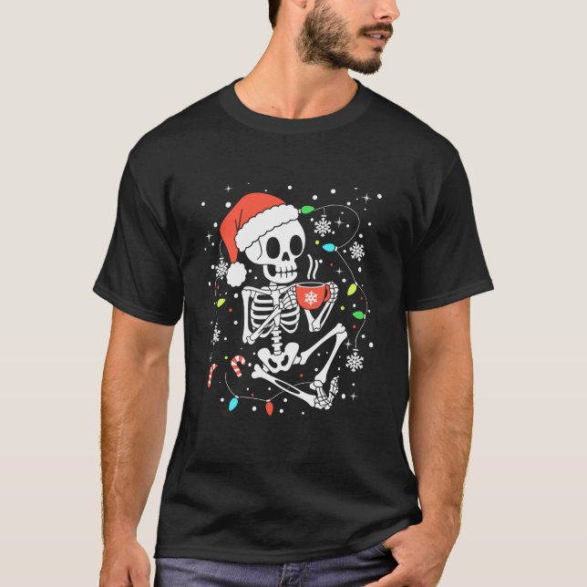 Camiseta Engraçado Xmas Luzes esqueléticas Café de Natal (Frente)