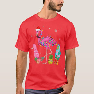 Camiseta Engraçado Xmas Luzes Rosa Flamingo Tropical Natal